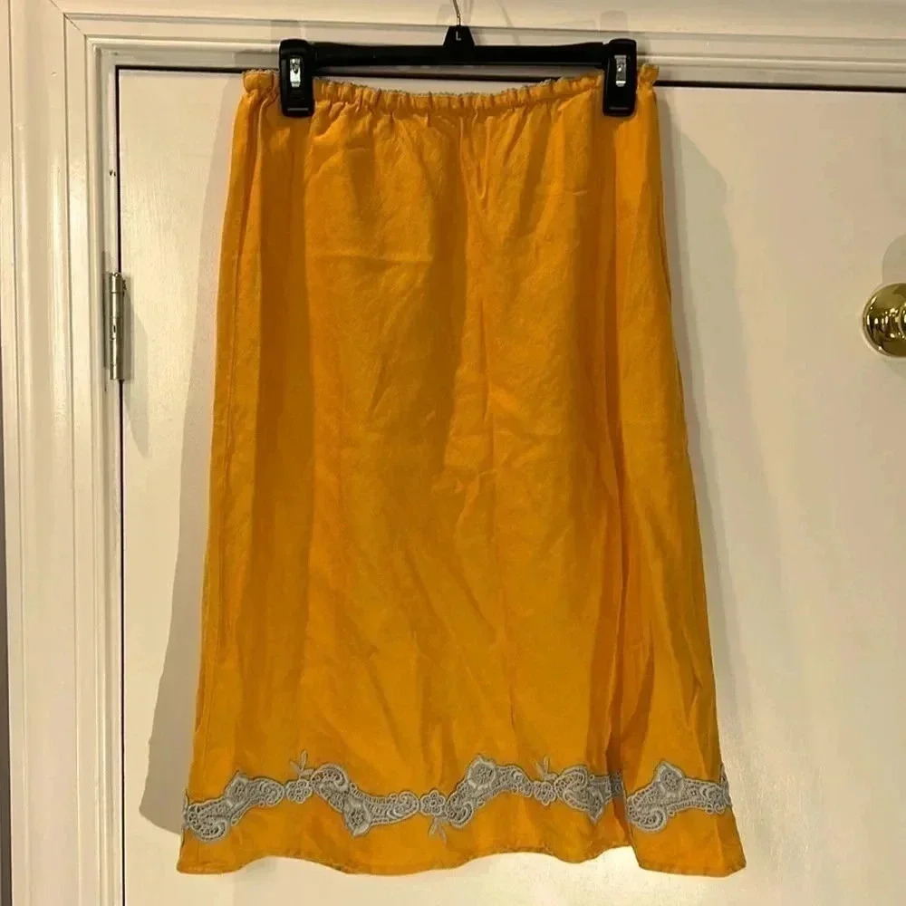 J. Jill Orange skirt 27‎ in waist Lagenlook Hippie Artisie Linen Fall